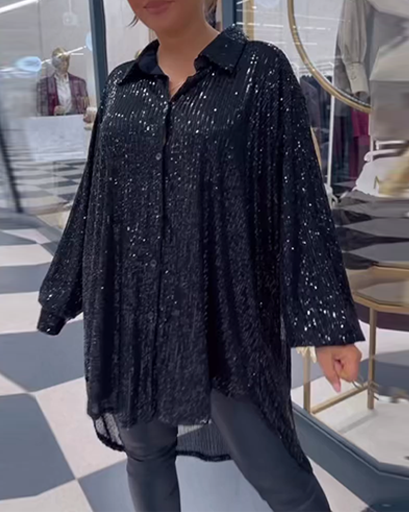 Koszula casualowa z cekinami i rozcięciem