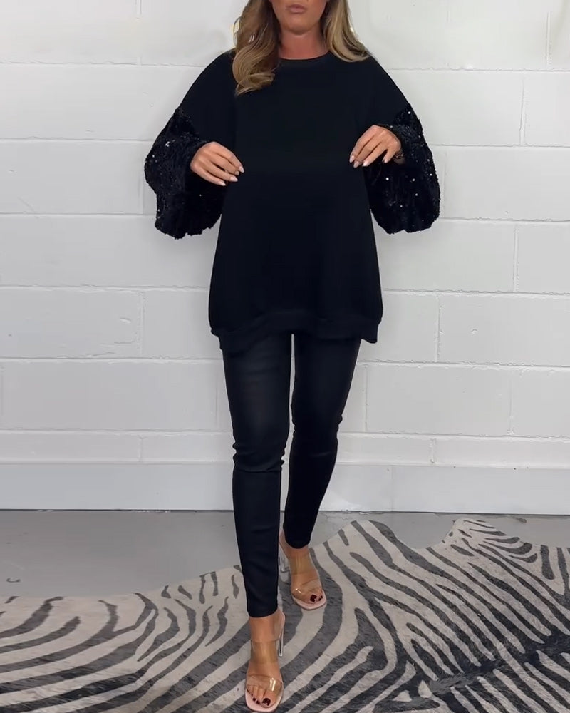 Luźna bluza z okrągłym dekoltem i długimi rękawami