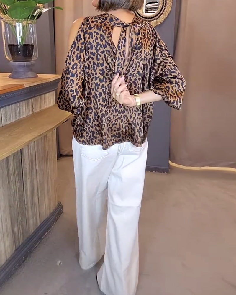 Bluzka bez ramiączek z nadrukiem w panterkę