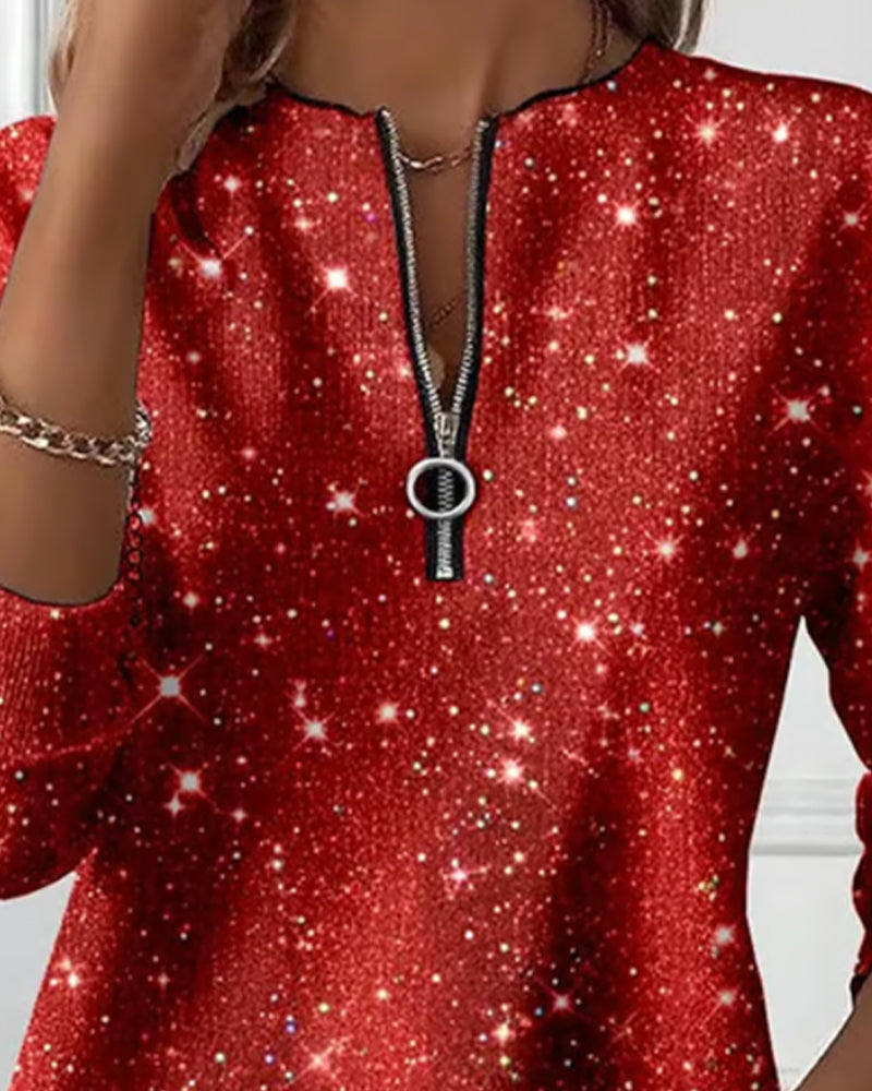 Luźna bluza z długim rękawem i zamkiem błyskawicznym do połowy