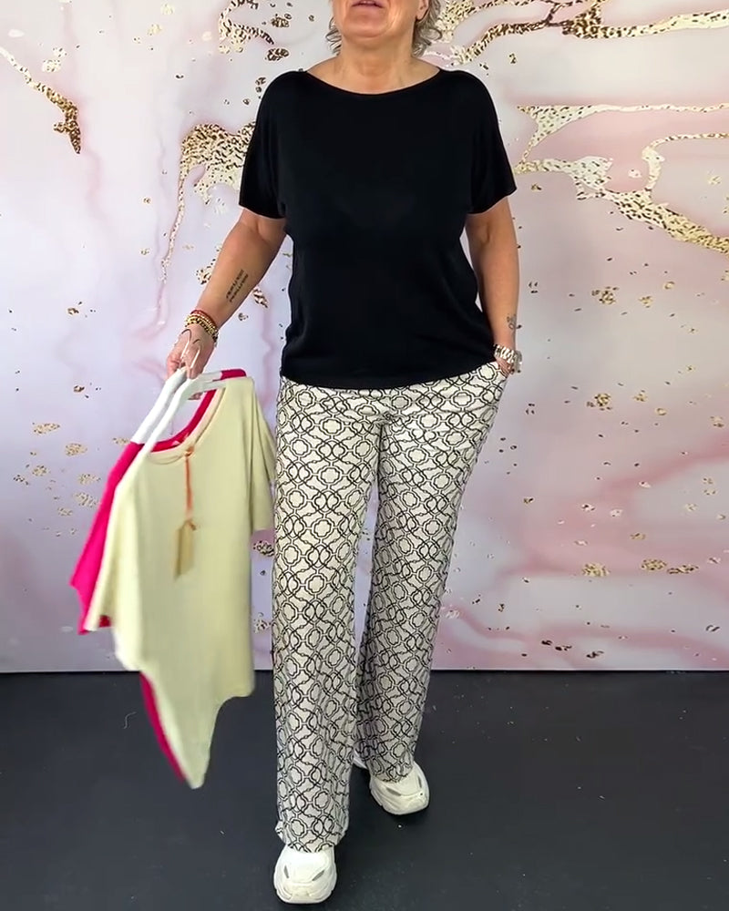 Jednolita, codzienna koszulka z okrągłym dekoltem