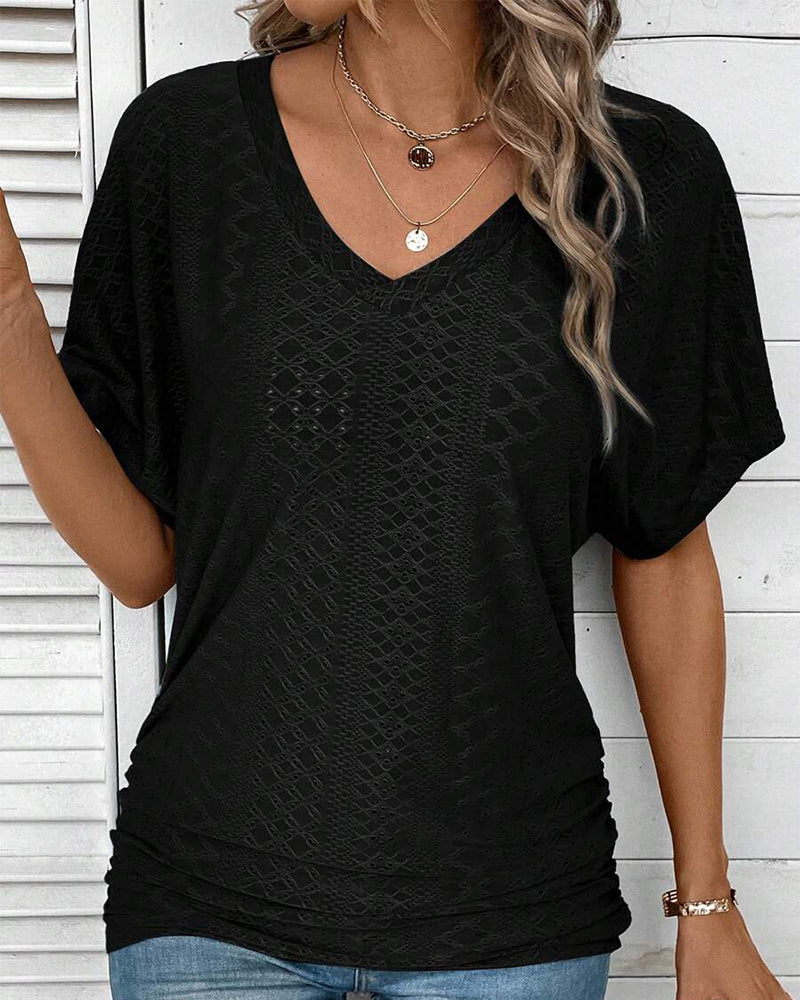 Gładka, swobodna koszulka z dekoltem w serek