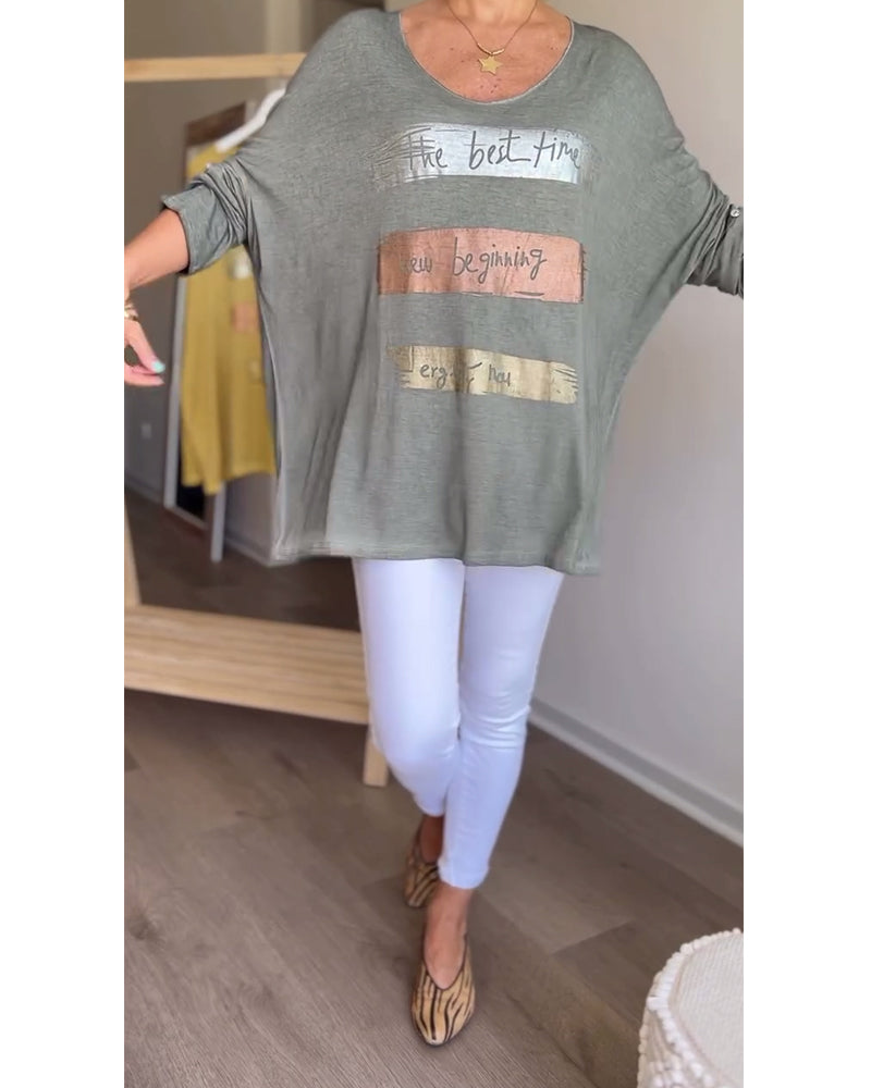 Bluzka z okrągłym dekoltem i długimi rękawami