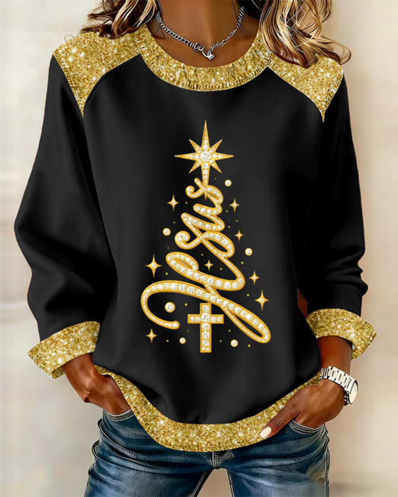 Bluza z nadrukiem w choinkę i okrągłym dekoltem