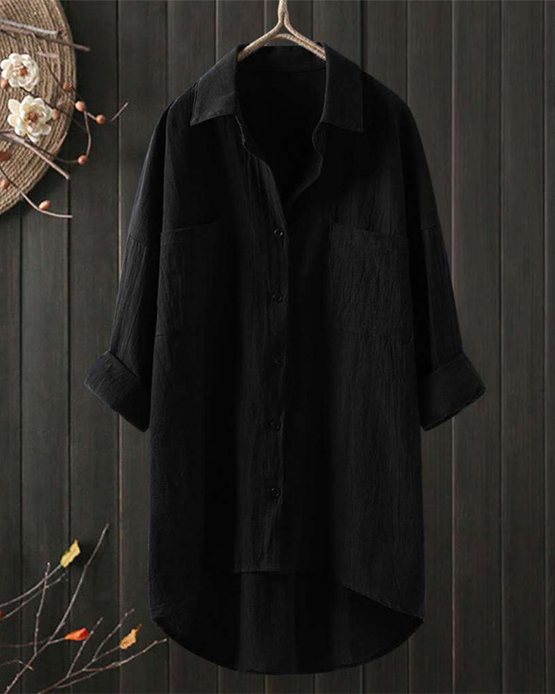 Luźna bluzka w jednolitym kolorze z długimi rękawami