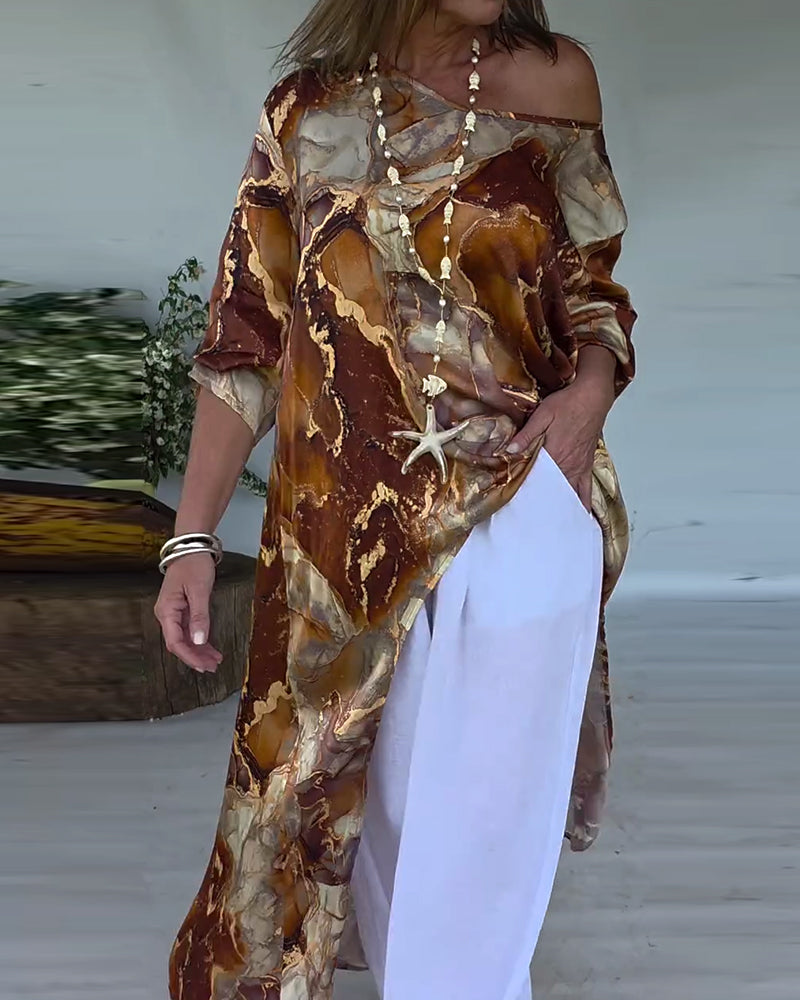 Bluzka Modny Rozcięcie Drukowane