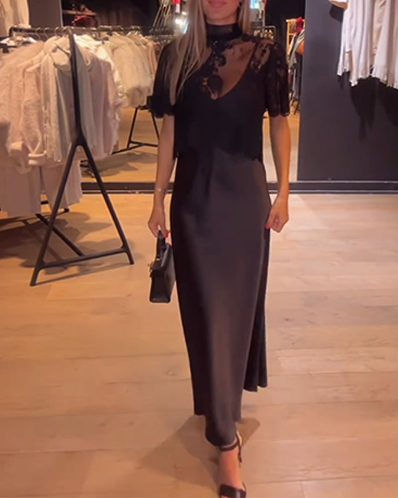 Komplet bluzki z koronki i siateczki z drapowaną sukienką typu slip