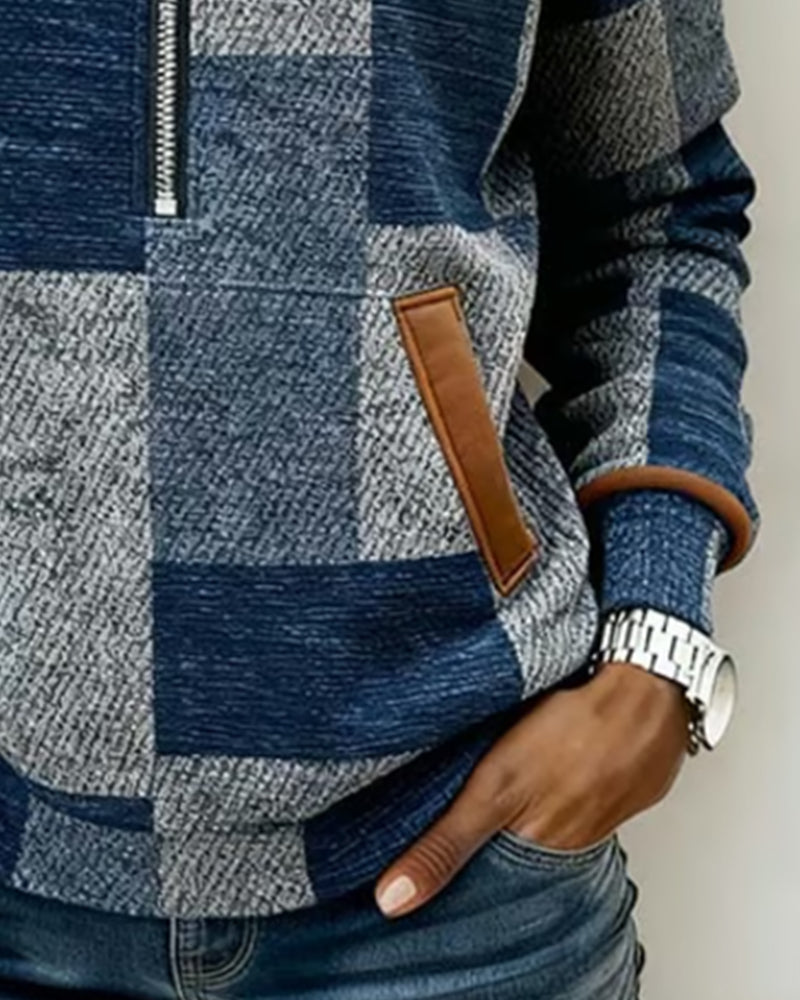 Stylowa bluza z kapturem zapinana na suwak i z kolorowym wzorem