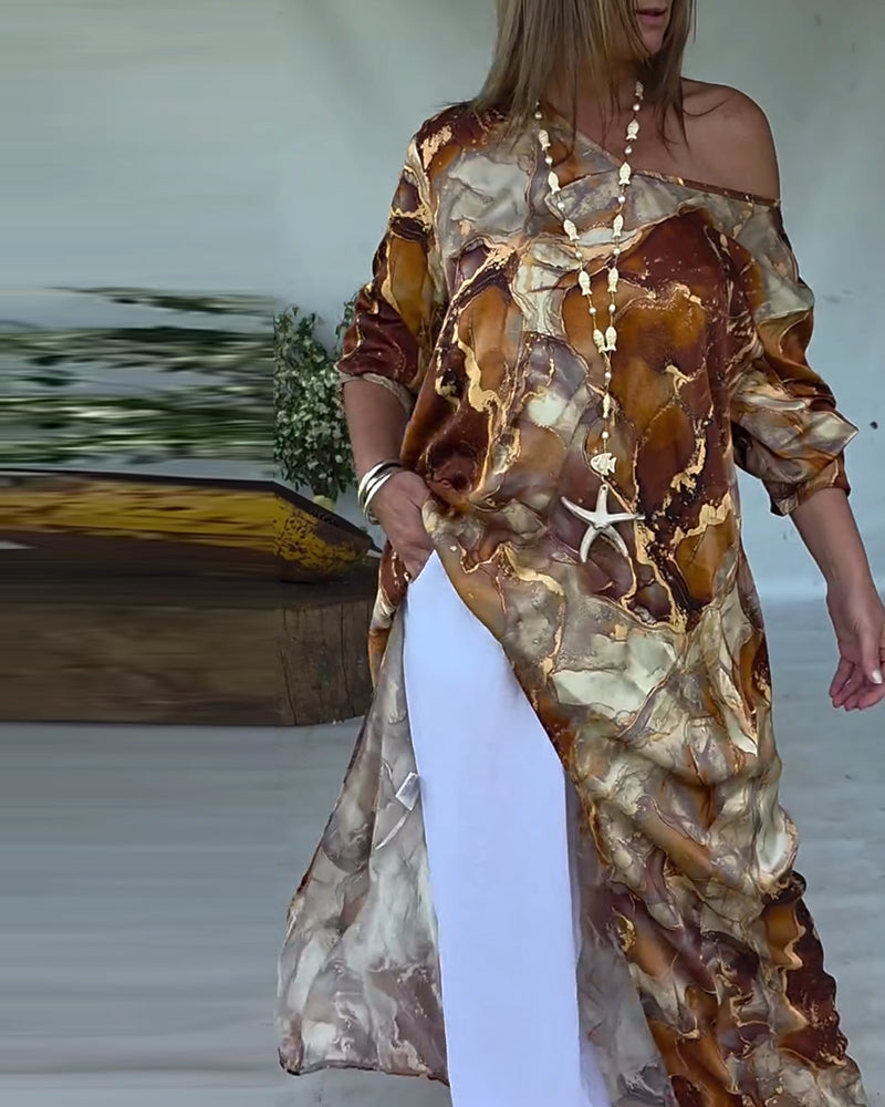 Bluzka Modny Rozcięcie Drukowane