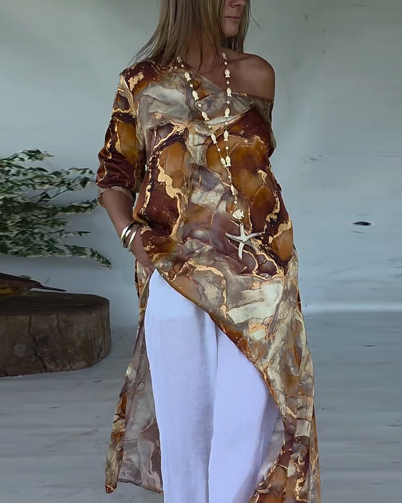 Bluzka Modny Rozcięcie Drukowane