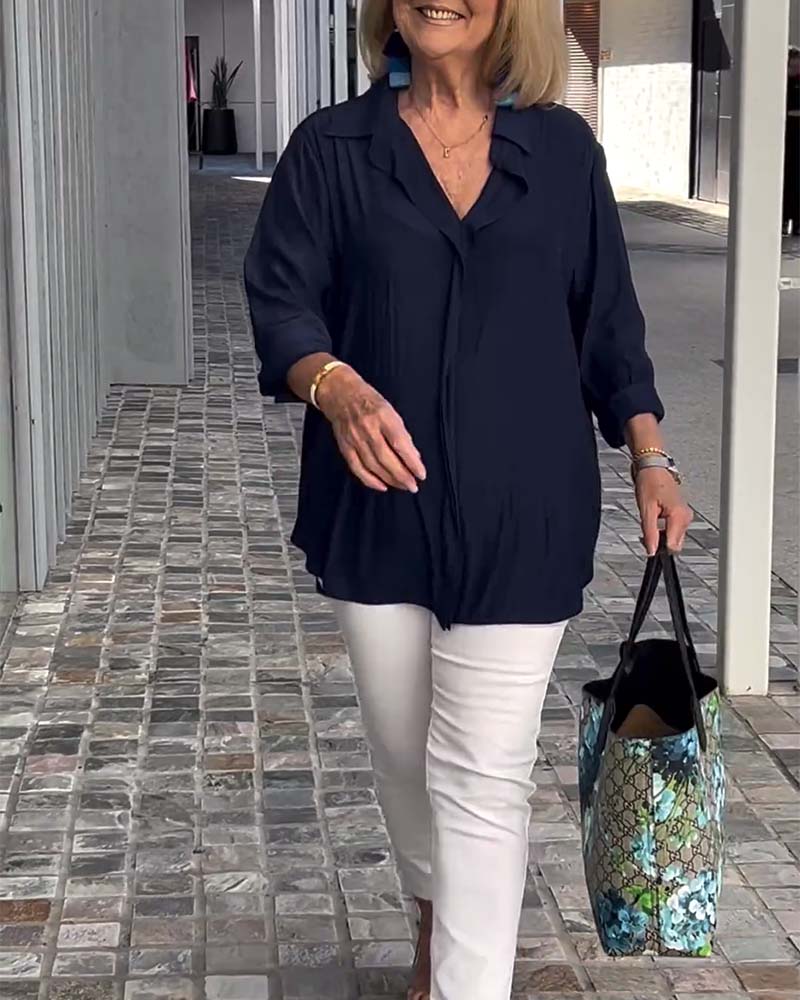 Bluzka z klapami w jednolitym kolorze, luźna