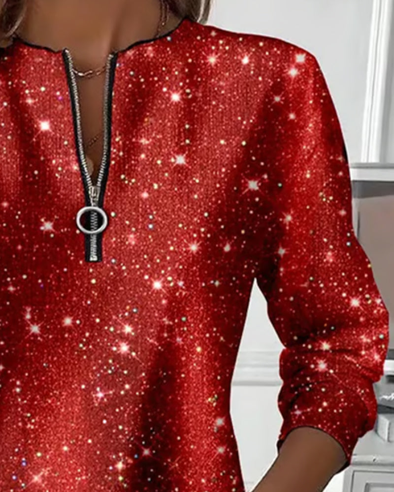 Luźna bluza z długim rękawem i zamkiem błyskawicznym do połowy