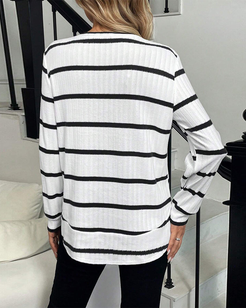 Czarny, prążkowany, dzianinowy top z długim rękawem