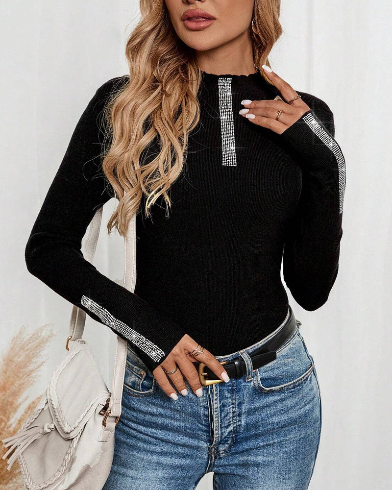 Gorący diamentowy top z długim rękawem