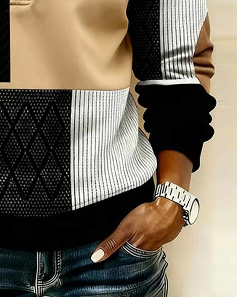 Bluza z zamkiem błyskawicznym do połowy, z podszewką z polaru, z blokiem kolorów