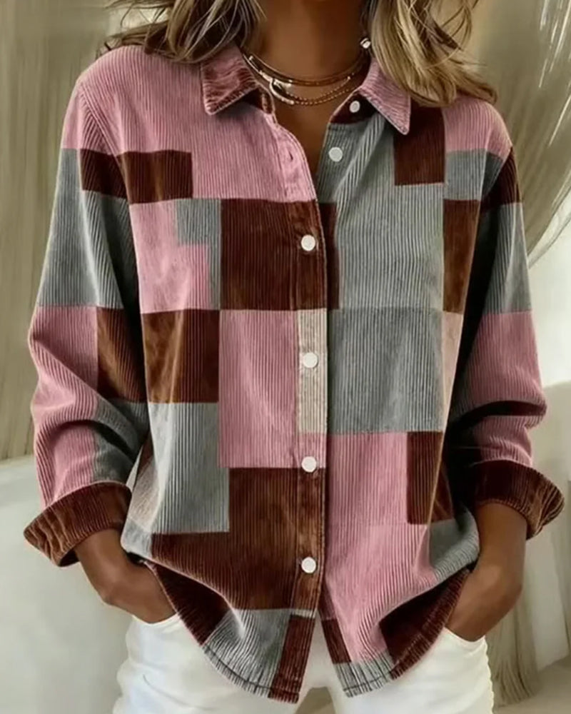 Modna koszula sztruksowa z kołnierzykiem z klapami