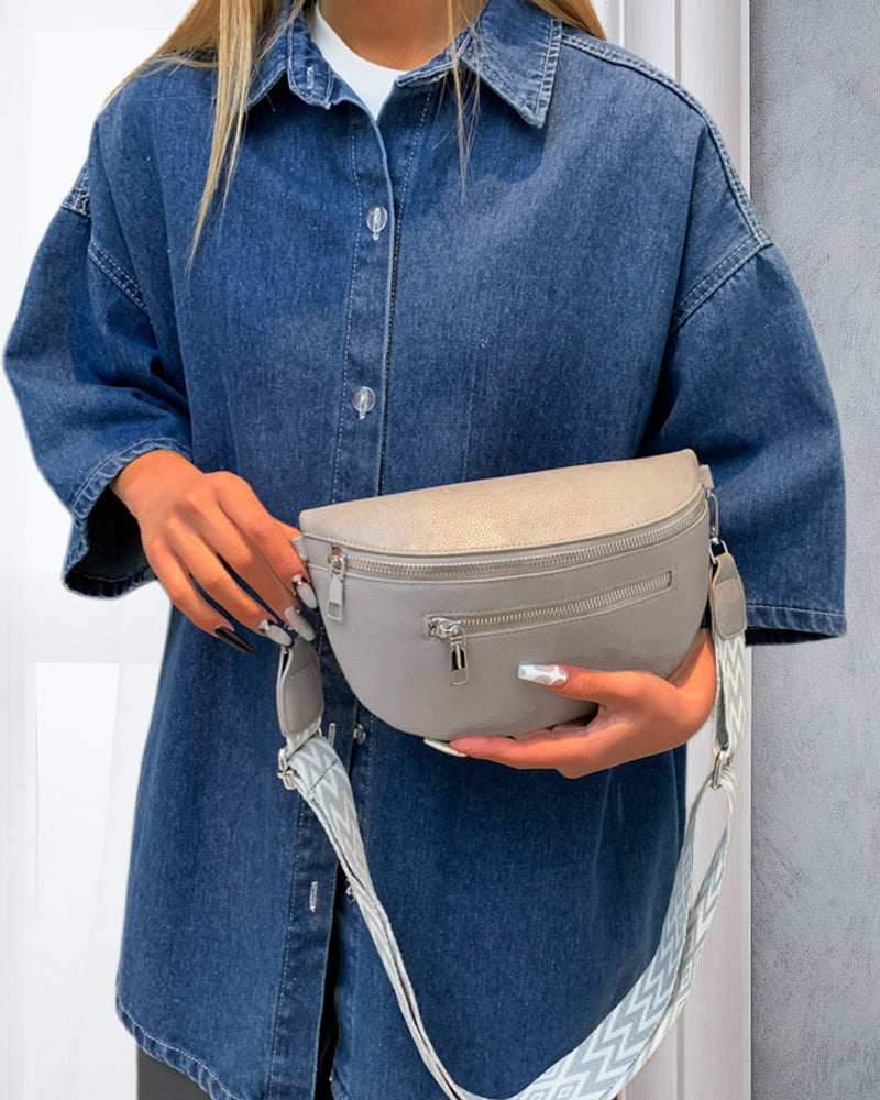 Torba na ramię z zamkiem błyskawicznym i kontrastującymi paskami