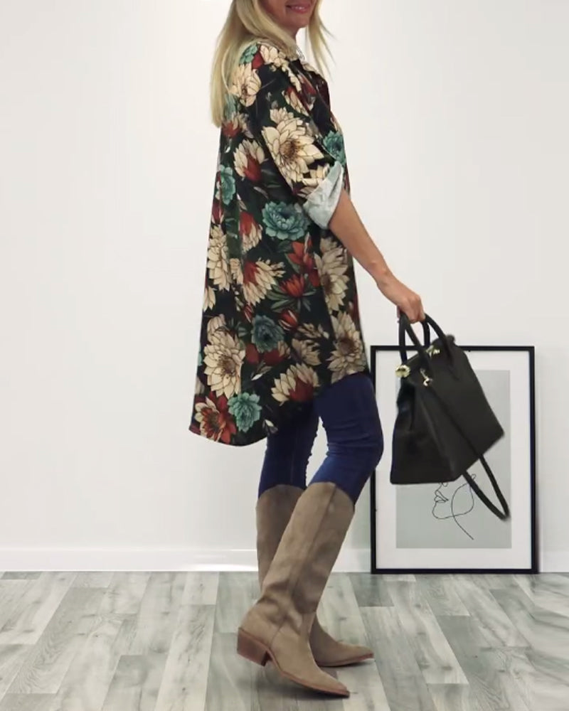 Koszula z klapami, patchworkiem i nadrukiem w panterkę