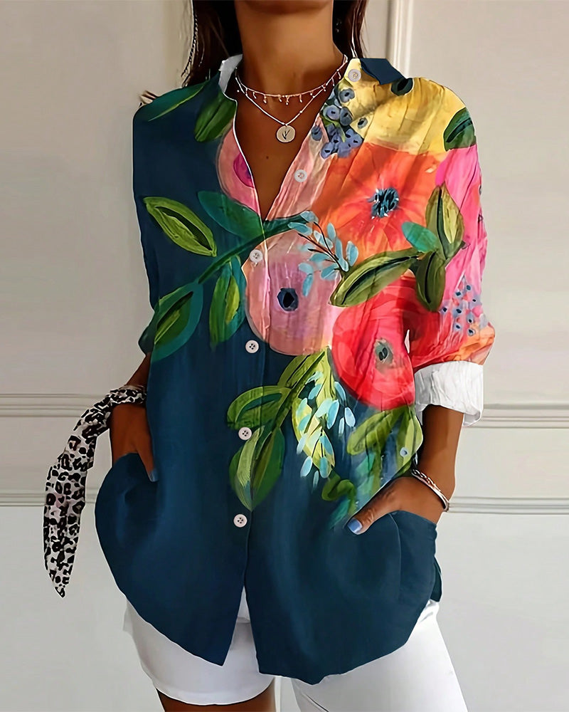 Bluzka z kołnierzykiem stojącym z nadrukiem