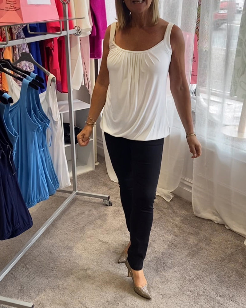 Luźny top bez rękawów z zakładkami i jednolitym kolorem