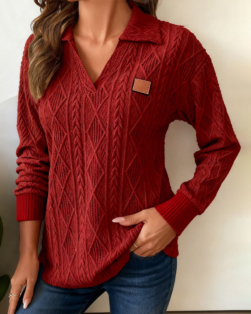 Luźna bluza z kołnierzykiem polo i żakardem