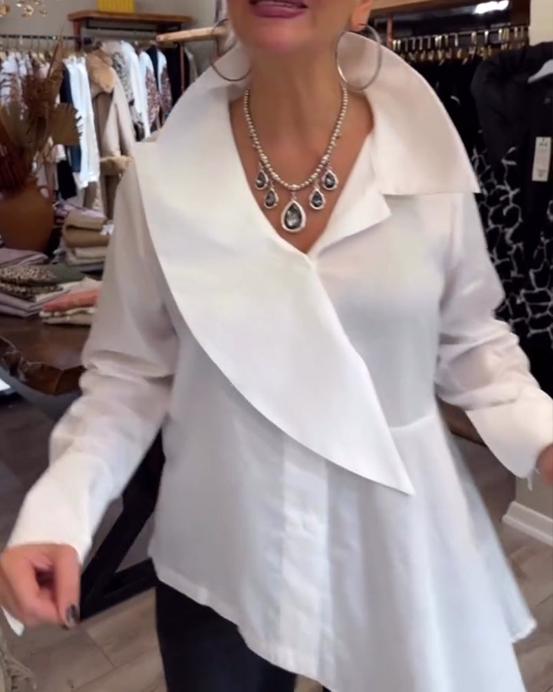 Koszula z nieregularnymi klapami, jednolity kolor