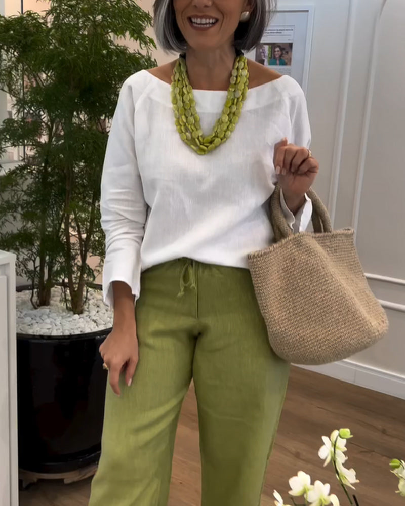 Prosty top z okrągłym dekoltem, jednolity kolor i Langermans