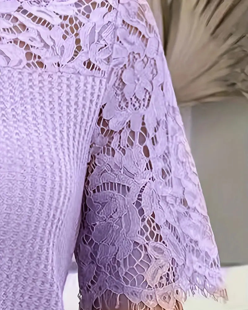 Koszulka z koronką w panelu dzianinowym