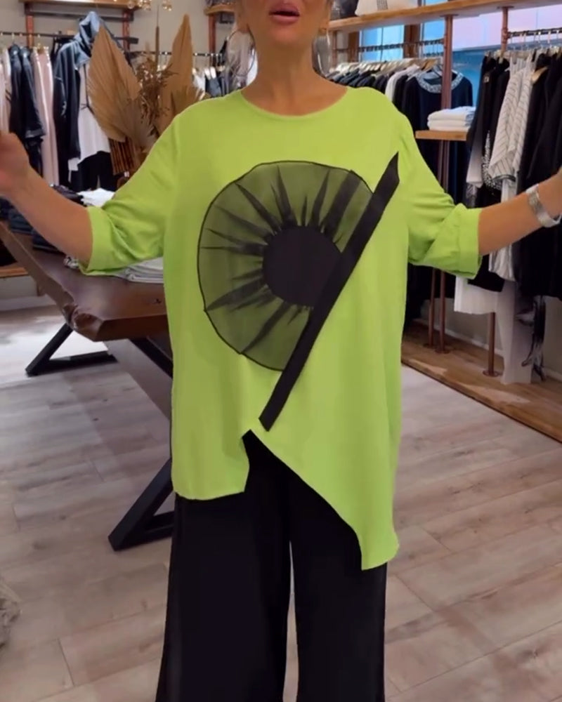 Koszulka z nadrukiem kwiatowym, krótkie rękawy, swobodna