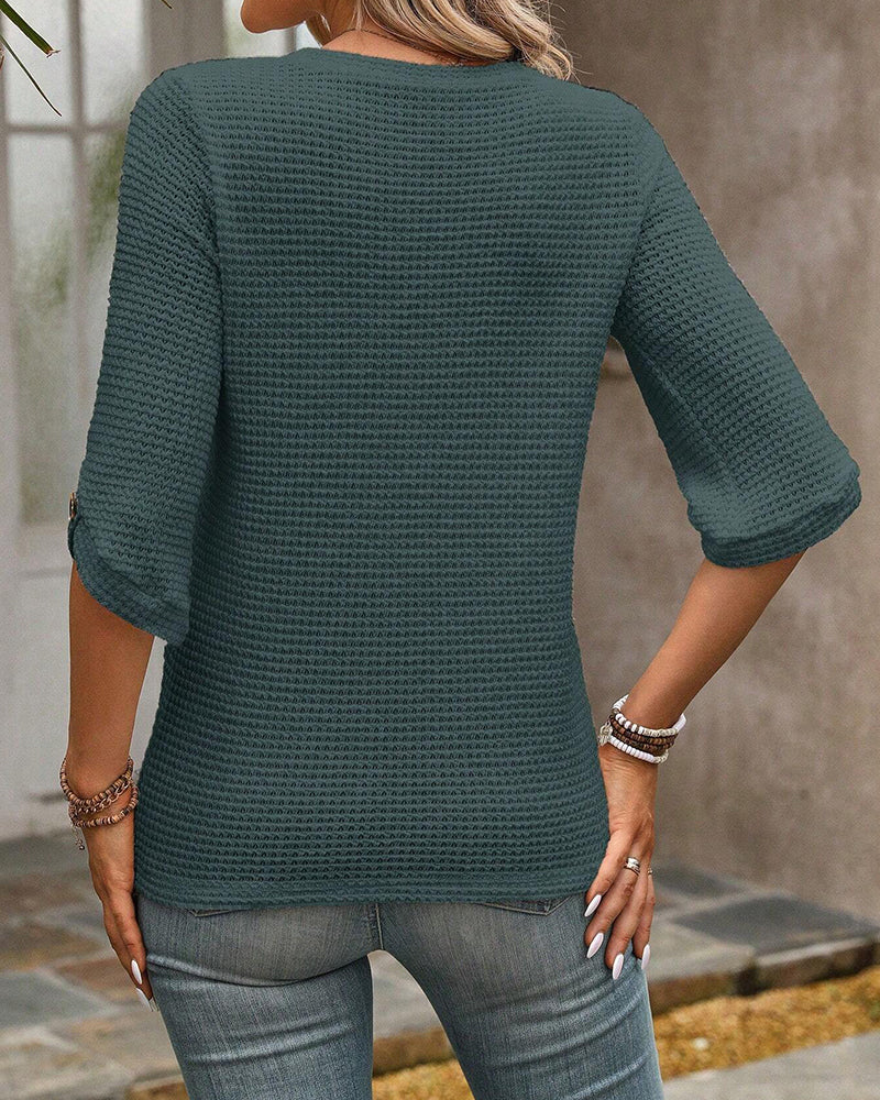 Top o strukturze wafla, gładki, okrągły dekolt