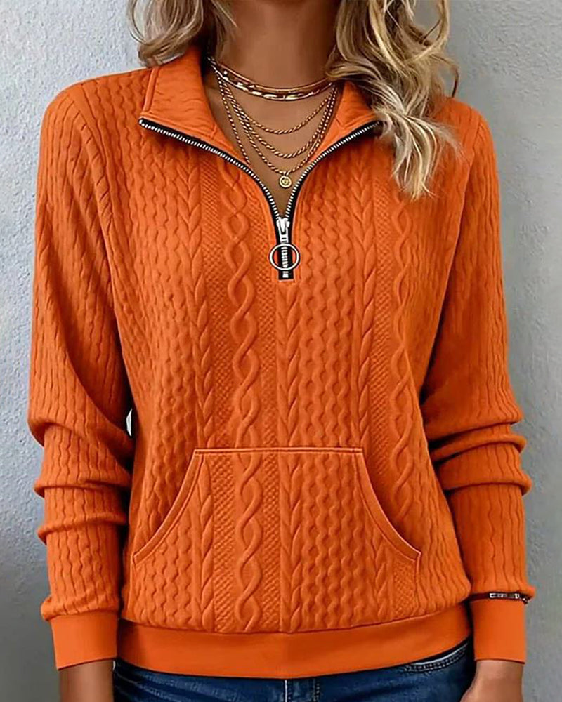 Prosta bluza żakardowa z zamkiem błyskawicznym do połowy