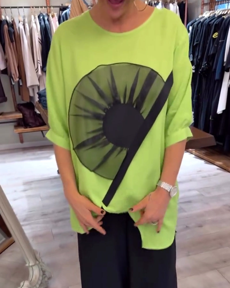 Koszulka z nadrukiem kwiatowym, krótkie rękawy, swobodna