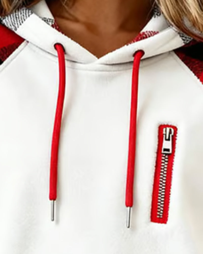 Bluza z kapturem w bloki kolorystyczne i kratkę