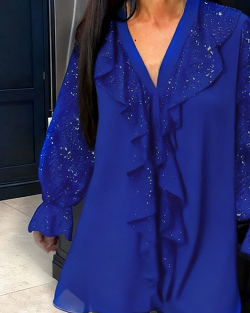 Szerokie bluzki w jednolitym kolorze z falbankami