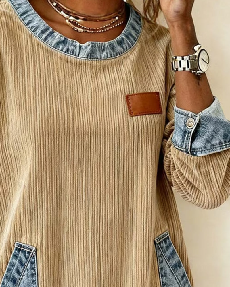 Bluza casualowa z długim rękawem i kieszenią dżinsową