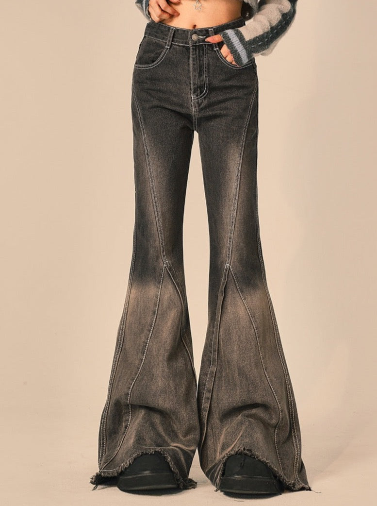 Spodnie damskie w kolorze czarnym w stylu vintage z rozszerzanymi nogawkami