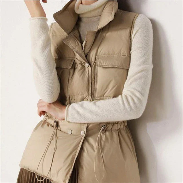 Lekka damska kamizelka puchowa - kamizelka pikowana z kieszeniami