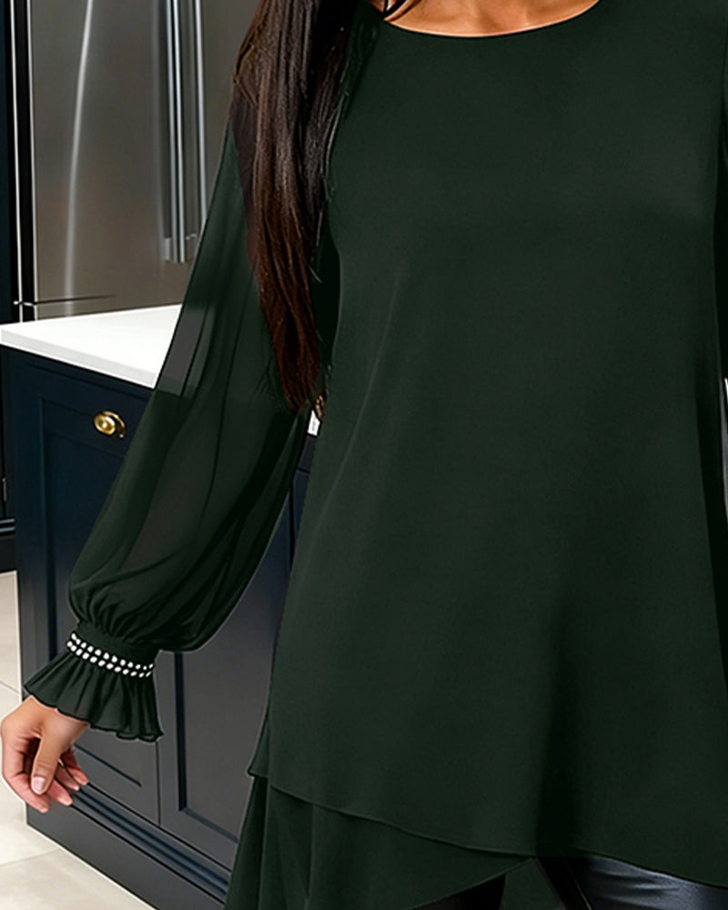 Bluzka z bufiastymi rękawami i okrągłym dekoltem