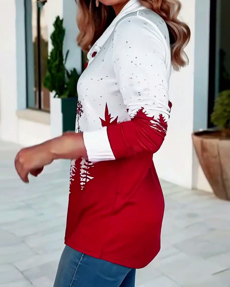 Koszulka casualowa z nadrukiem Świętego Mikołaja, długi rękaw