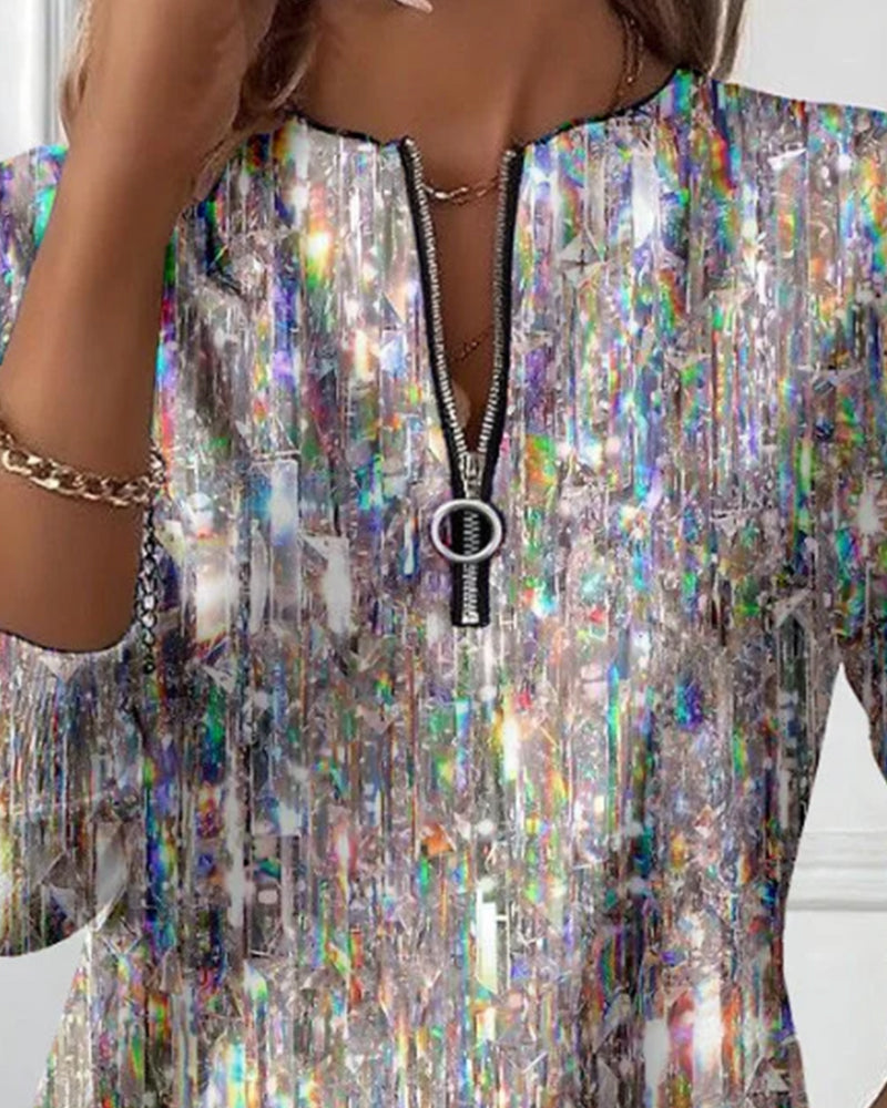 Bluza z nadrukiem i długim rękawem, zapinana na pół suwaka