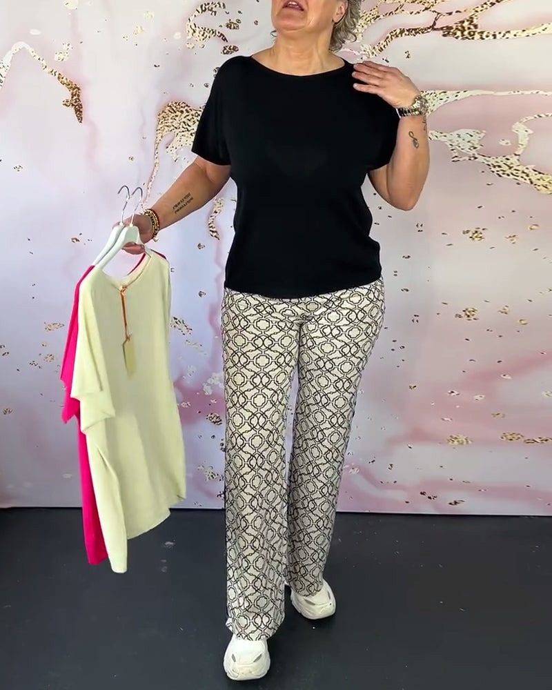 Jednolita, codzienna koszulka z okrągłym dekoltem