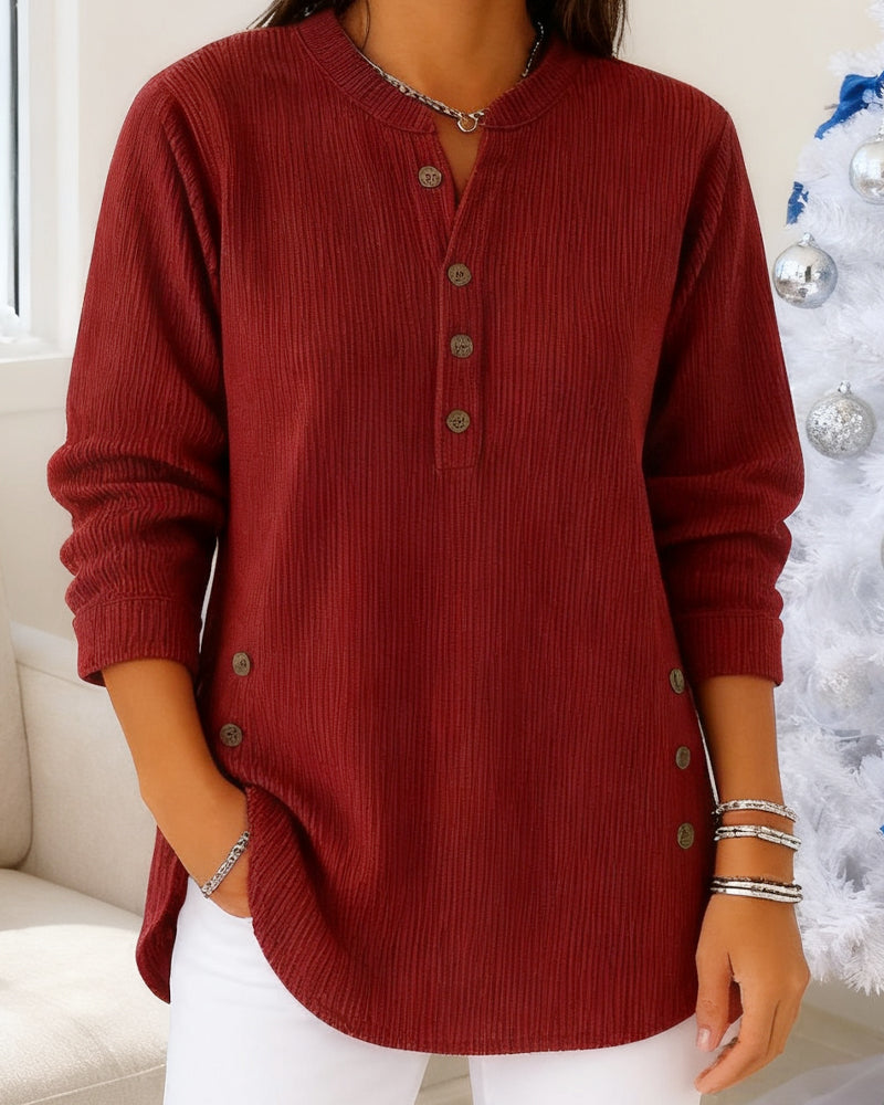 Stylowy top z długim rękawem i zapięciem na guziki