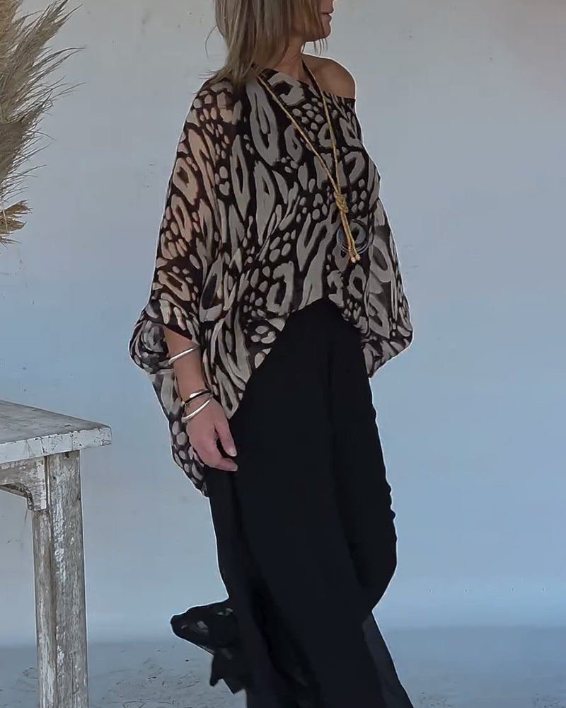 Bluzka z długim rękawem i nieregularnym nadrukiem nietoperza