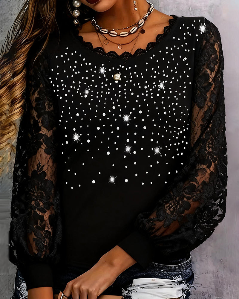 Modna bluzka z nadrukiem patchworkowym