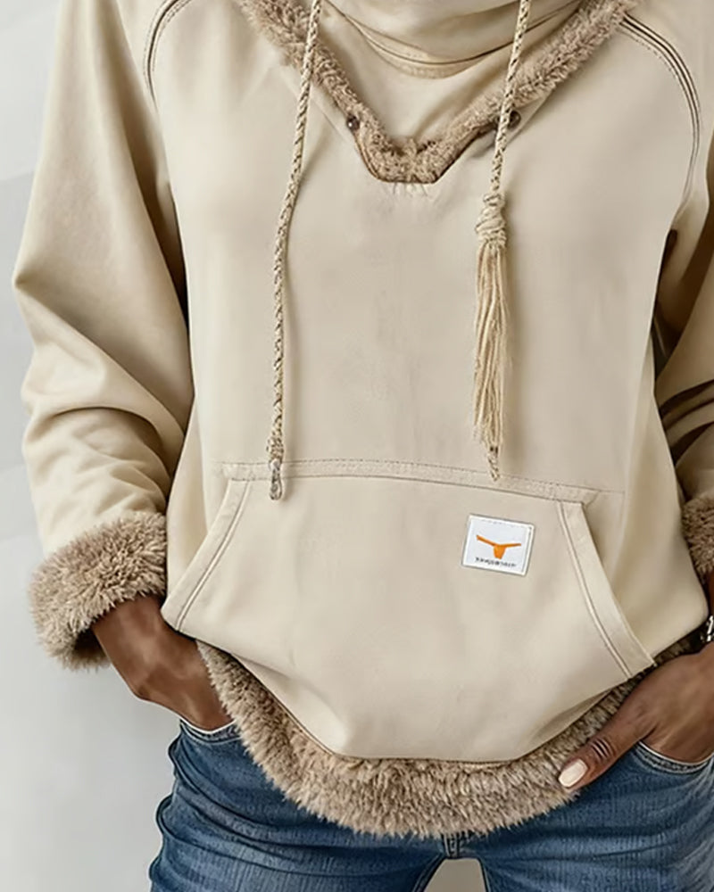 Bluza z długim rękawem, z łatkami i kieszenią