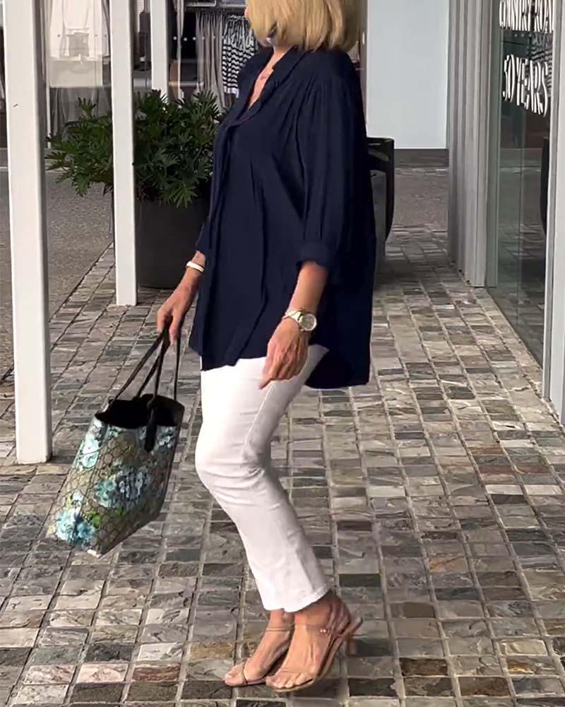 Bluzka z klapami w jednolitym kolorze, luźna