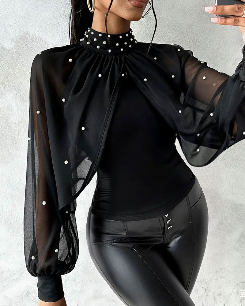 Top w eleganckim stylu z rękawami typu lampion