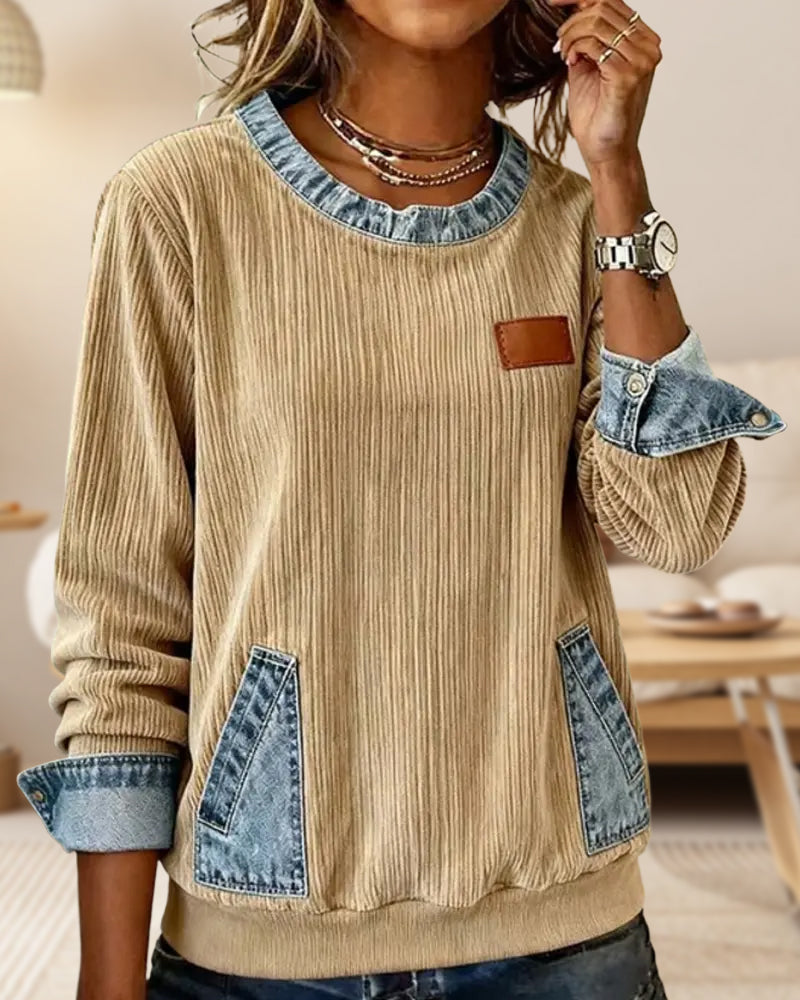 Bluza casualowa z długim rękawem i kieszenią dżinsową