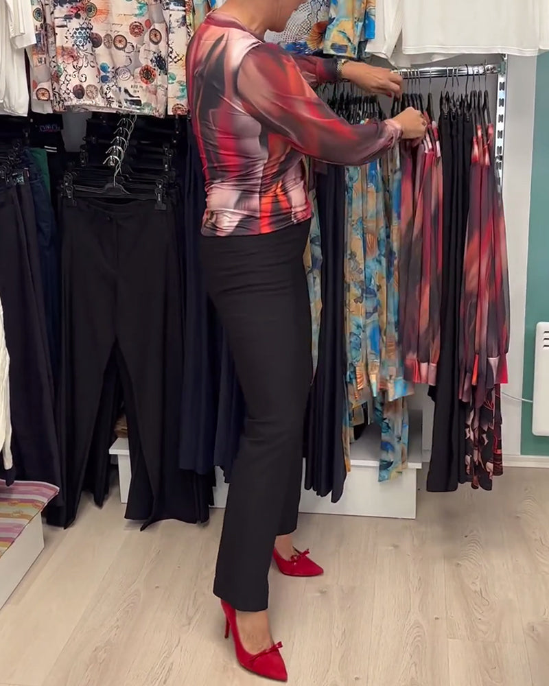 Elegancka bluzka z długim rękawem, z nadrukiem