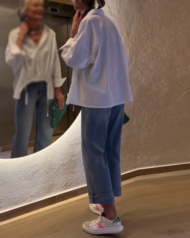 Gładka bluzka z klapami do dojazdów do pracy